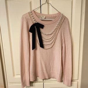 Kate spade pink pearl black bow sweater medium m